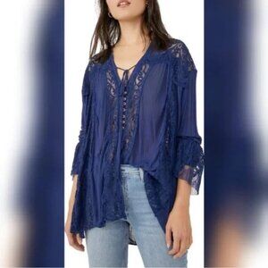 Free People Women's Georgia Tunic Top Layering Lacey Navy Size Medium